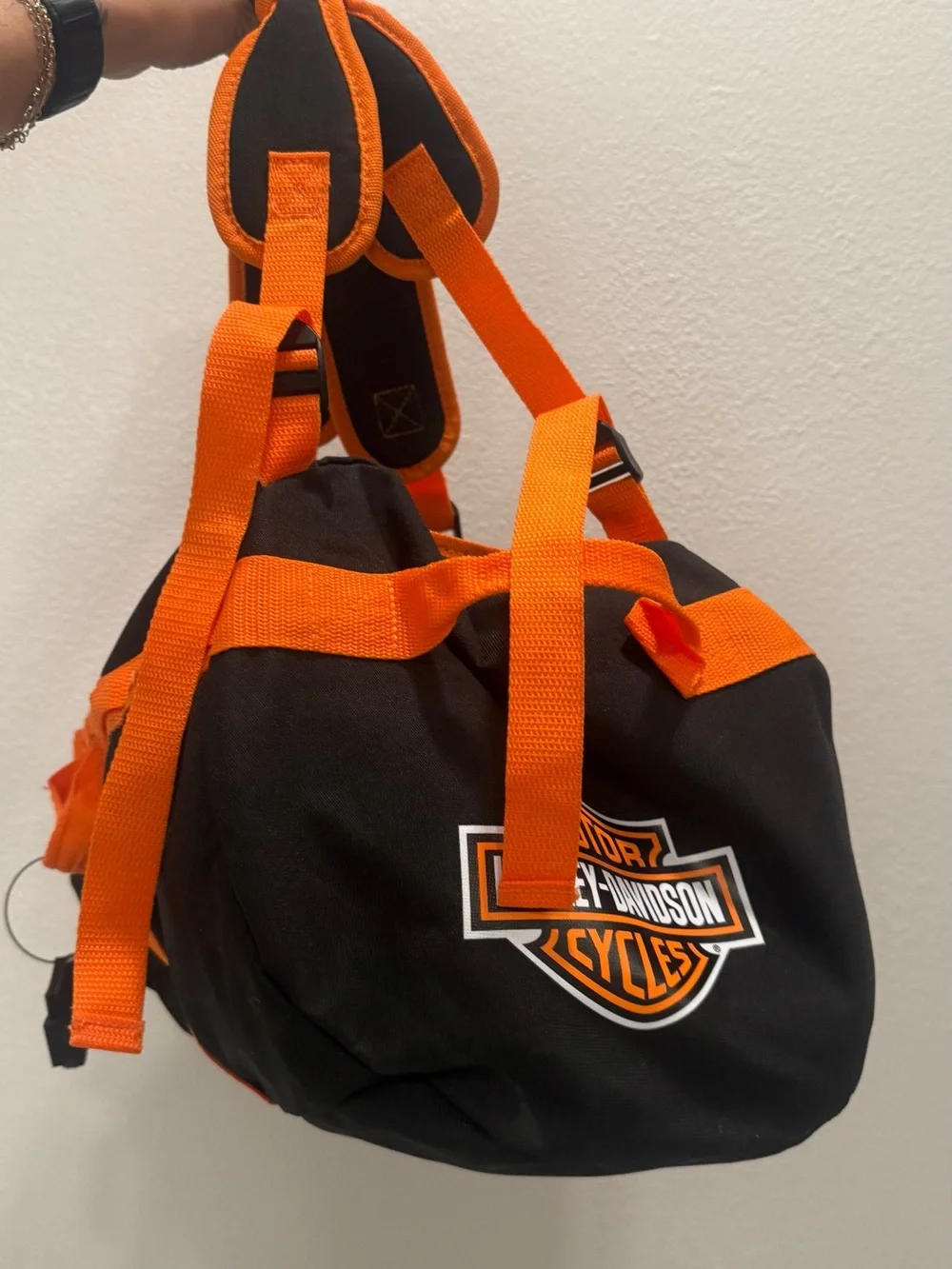 Harley Davidson Orange & Black Motorcycle Duffel Bag Gear Bag Travel Bag
